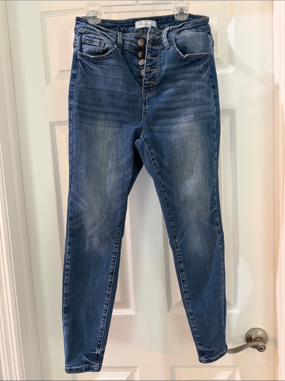 KanCan High-Rise Button-Front Jeans in Dark Blue Wash